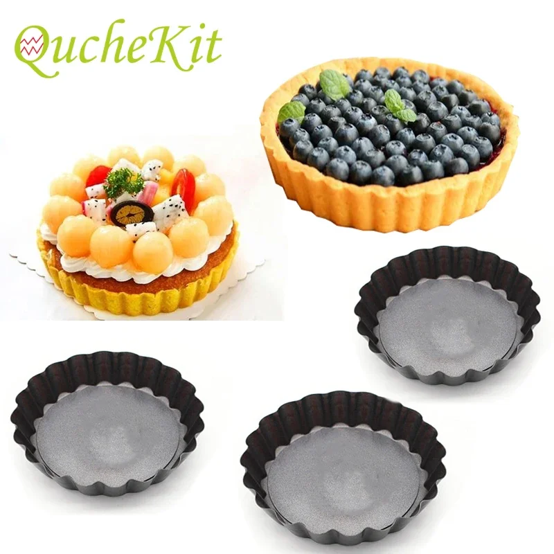 Tart Pan Loose - 6個入りノンスティックタルトキッシュフランパン10cm丸型ペストリーモールドピザケーキベーキングウェア取り外し可能なルーズケーキベーキングツール製菓用