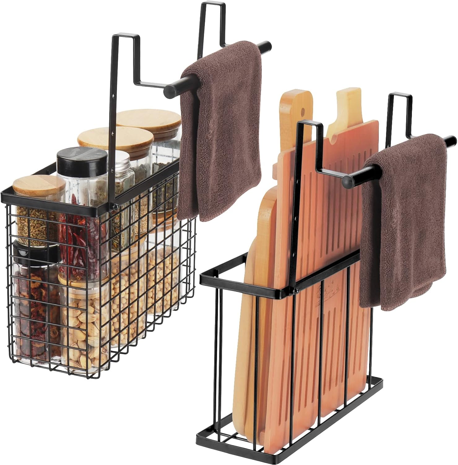 Kitchen Cabinet Baking Organizer - 2パックキャビネットドアオーガナイザー、タオルバー付きキャビネットドアオーガナイザー、吊り下げ式キャビネットドア収納、まな板、ベーキングシート、ホイル、ラップ用キッチンキャビネットドアオーガナイザー