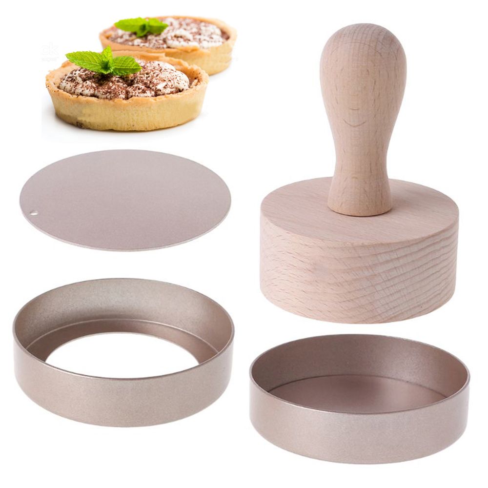 Tart Pan Loose - 斬新な3.5インチ木製ハンドル付きデザート用ルーズボトムアルミ合金パイパンケーキ型ペストリープッシャータルト型