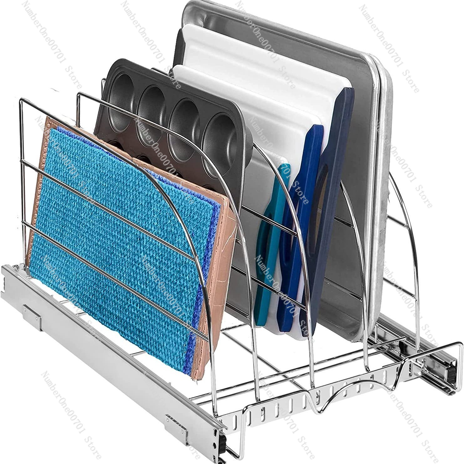 Kitchen Cabinet Baking Organizer - ベーキングシート、トレイ、まな板、フライパン用のスライド式キッチンキャビネットオーガナイザー