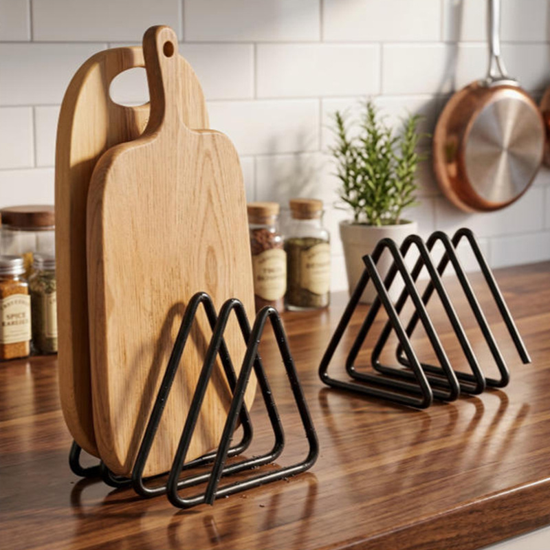 Kitchen Cabinet Baking Organizer - 三角形まな板収納ラック省スペースキャビネットカウンタートップまな板ホルダーベーキングトレイオーガナイザーキッチンガジェット