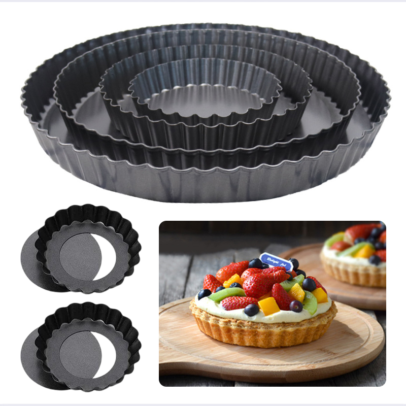 Tart Pan Loose - ベーキングトレイ 4/6/8/9 インチ取り外し可能なルーズボトムラウンド耐熱皿炭素鋼キッチンベーキングツールエッグタルトパイプレート TMZ