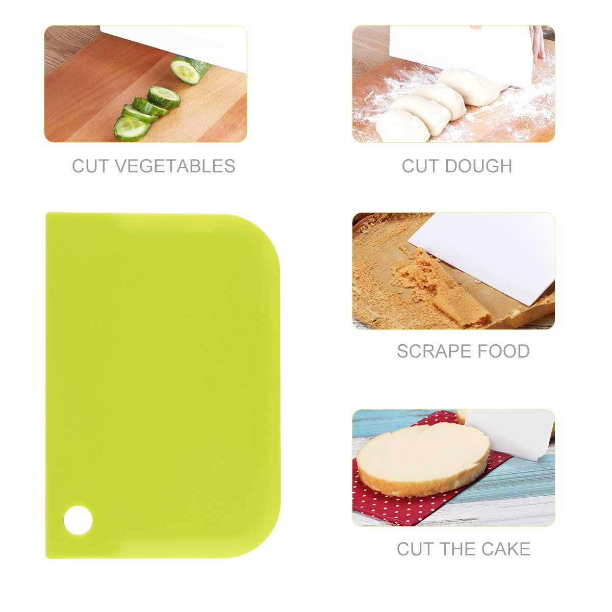 Dough Scraper Curved - 6個入りプラスチック製スクレーパーセット、ストレートとカーブエッジの両面コーム、ボウルのこすり洗い用キッチンベーキングツール