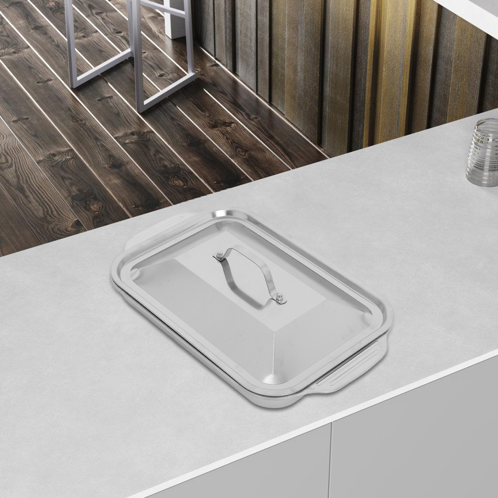 Kitchen Oven Baking Pans - ステンレス鋼の長方形グリルトレイ、蓋付き、深型魚焼きパン、オーブンベーキングサービングディッシュ、プロのキッチン用グリル