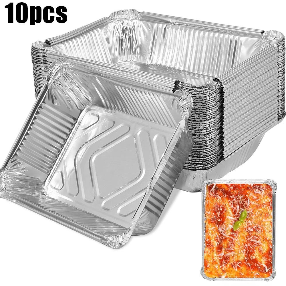 Kitchen Oven Baking Pans - 10 個使い捨てアルミ箔食品保存容器オーブンベーキングパン調理キッチン正方形アルミ箔トレイキッチンツール
