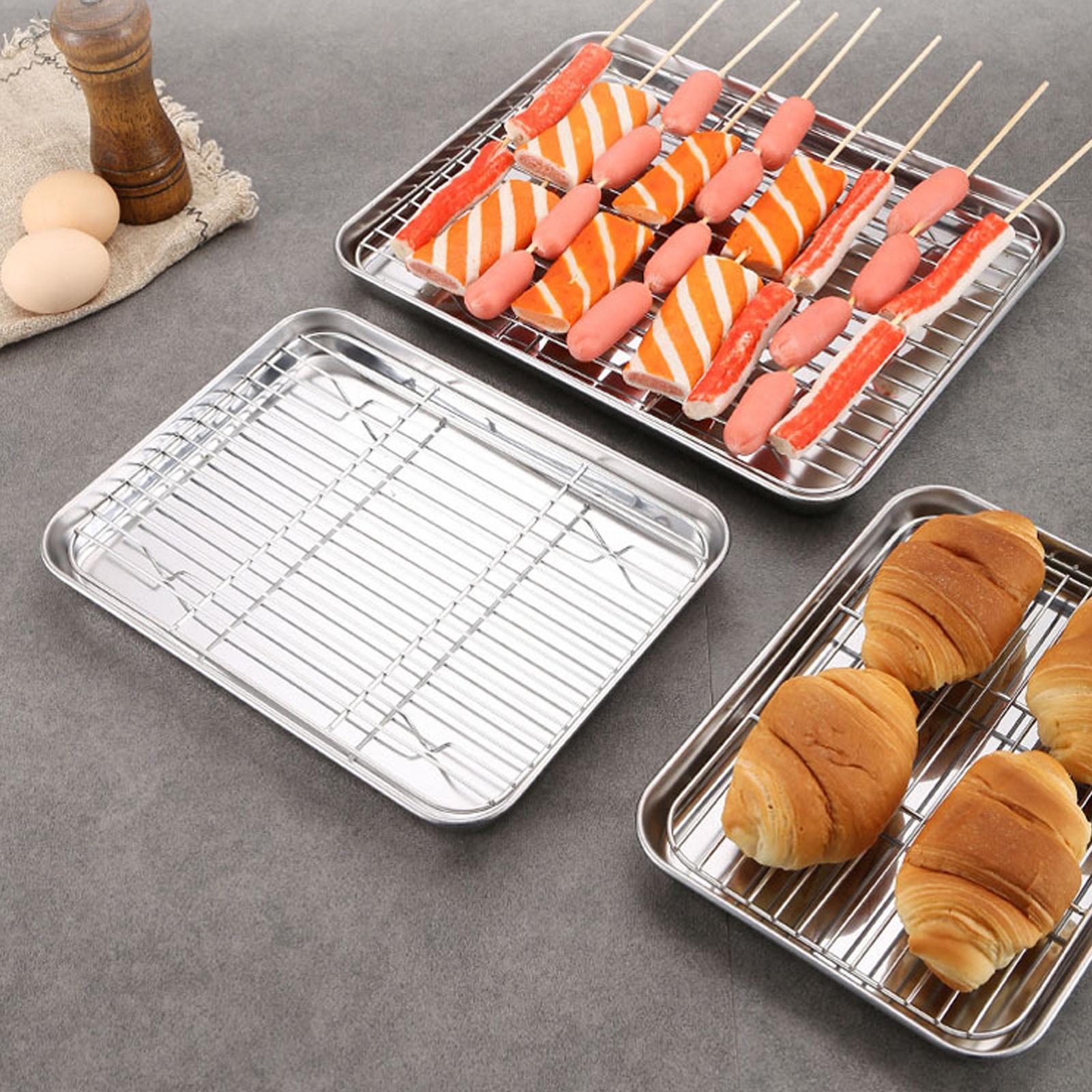 Kitchen Baking Cart - 取り外し可能な冷却ラック付きベーキングトレイセット ノンスティック正方形ステンレススチール製ベーキングパン キッチン調理用 アウトドアテーブルカート用