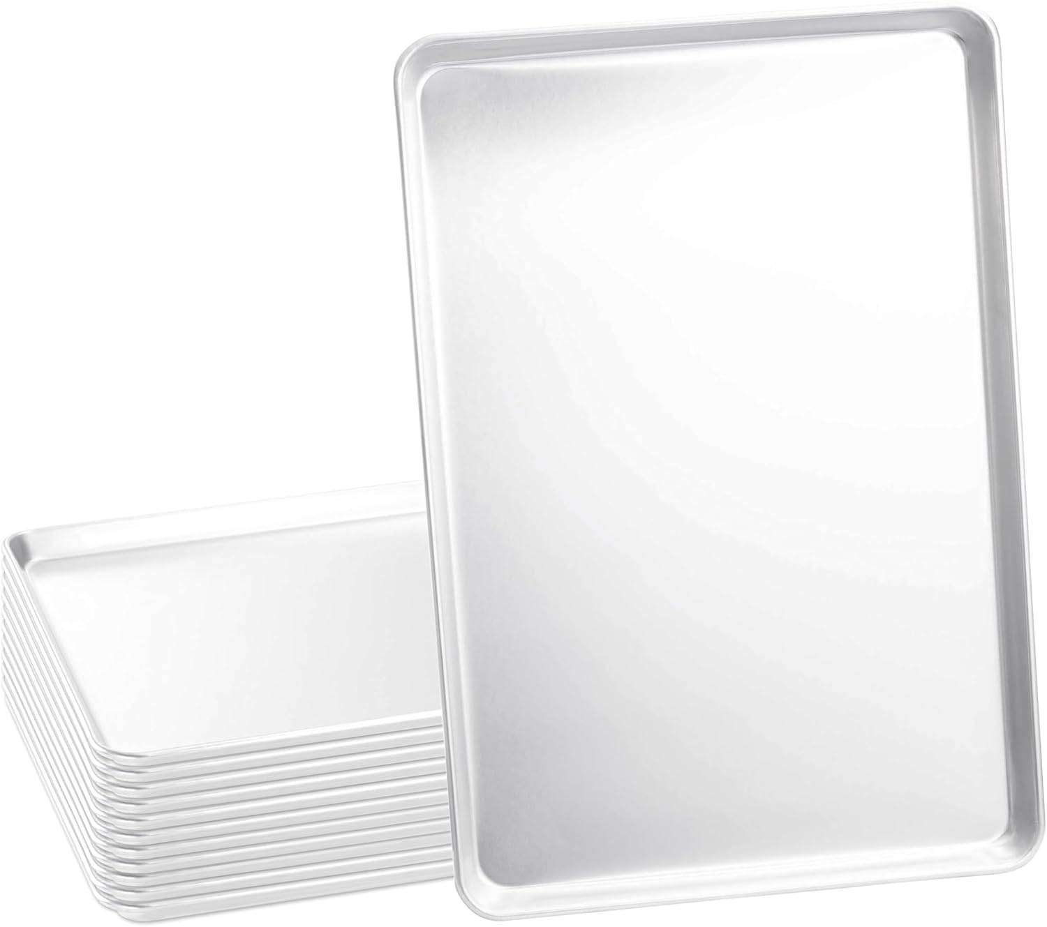 Kitchen Oven Baking Pans - フルサイズ業務用アルミ製ベーキングシートパンセット、大型18x26インチ、頑丈なワイヤー補強リム付きフラットクッキートレイ、ベーカリー、レストラン、家庭用オーブン、キッチン調理用、12個セット