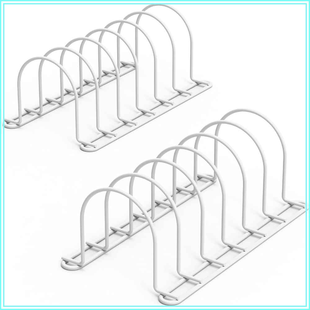 Kitchen Cabinet Baking Organizer - キャビネット用縦型ディッシュオーガナイザー、10.5インチのプレートラック（鍋蓋、まな板、ベーキングシート用）、金属製キッチンキャビネットオーガナイザー（パントリーのカウンタートップ用）（2個セット、ホワイト）