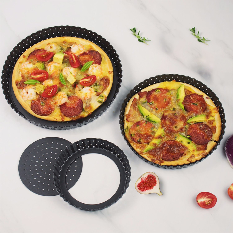 Tart Pan Loose - 5/8/9インチのノンスティックタルトキッシュフランパン型、穴あき取り外し可能な底が外せる丸型パイトレイ、ペストリーケーキピザ焼き型ツール