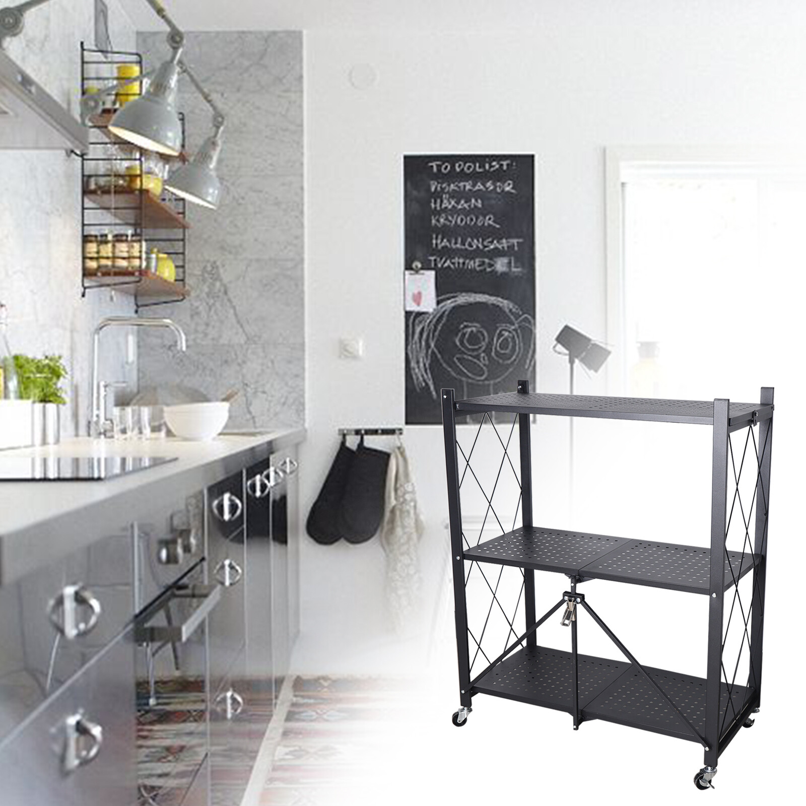 Kitchen Baking Cart - 3層可動式収納カート、特厚棚付きローリングオーガナイザー、金属製ホイール付き大容量キッチン収納ラック、プレミアムベーキングペイント表面仕上げ