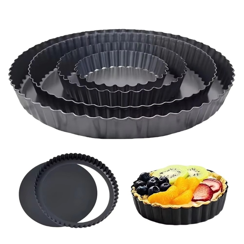 Kitchen Oven Baking Pans - 1個入り 取り外し可能な底面溝付きタルトパン ノンスティック炭素鋼キッシュパイ型 波型エッジベーキングトレイ フルーツケーキ キッチンオーブン用