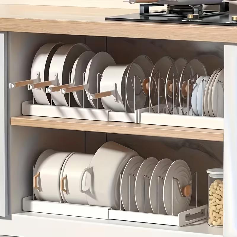 ABS拡張可能な鍋とフライパンオーガナイザーラック、調節可能 - Kitchen Cabinet Baking Organizer のレビューと価格