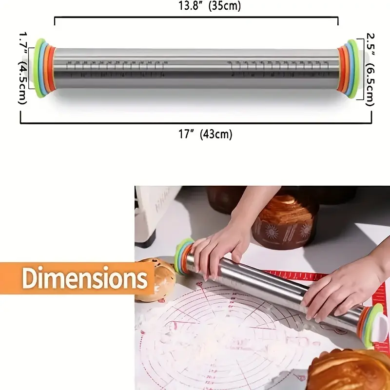 厚さ調節可能なローリングピン - 計測マーク付きステンレスス - Kitchen Roll Baking のレビューと価格