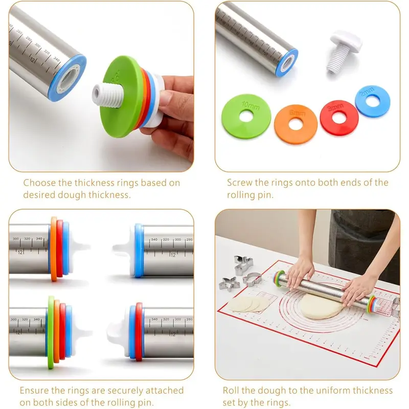 厚さ調節可能なローリングピン - 計測マーク付きステンレスス - Kitchen Roll Baking のレビューと価格