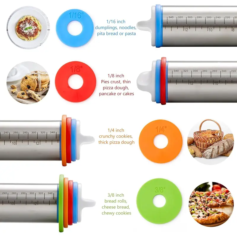 厚さ調節可能なローリングピン - 計測マーク付きステンレスス - Kitchen Roll Baking のレビューと価格