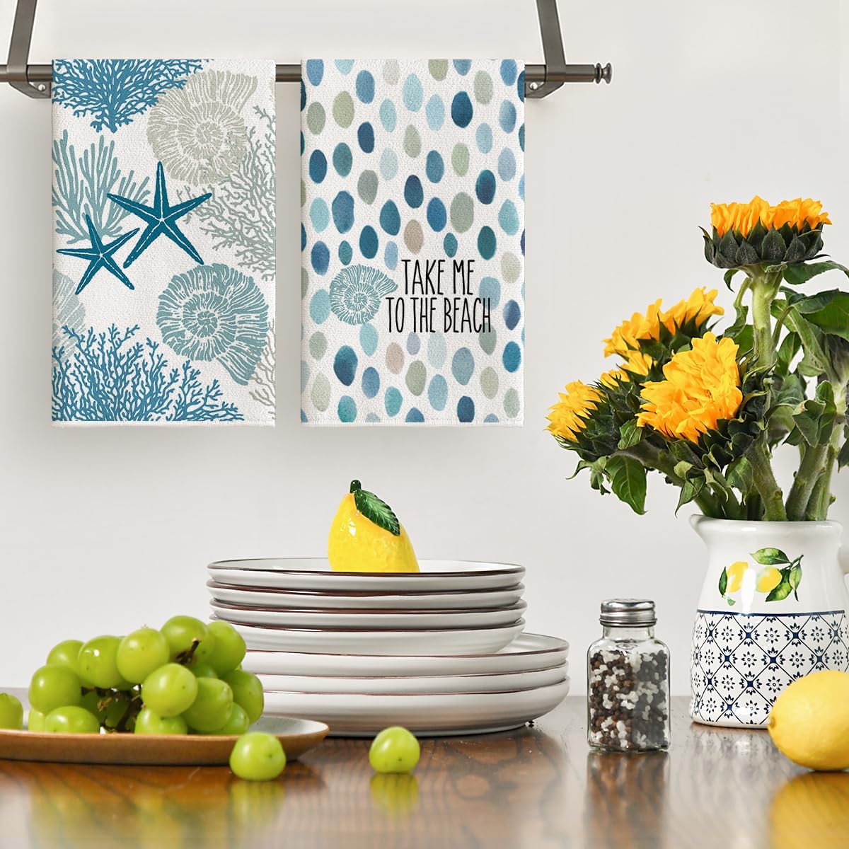 4枚セット、ストライプコーラルタツノオトシゴ柄サマーキッチン - Kitchen Baking Cloth のレビューと価格