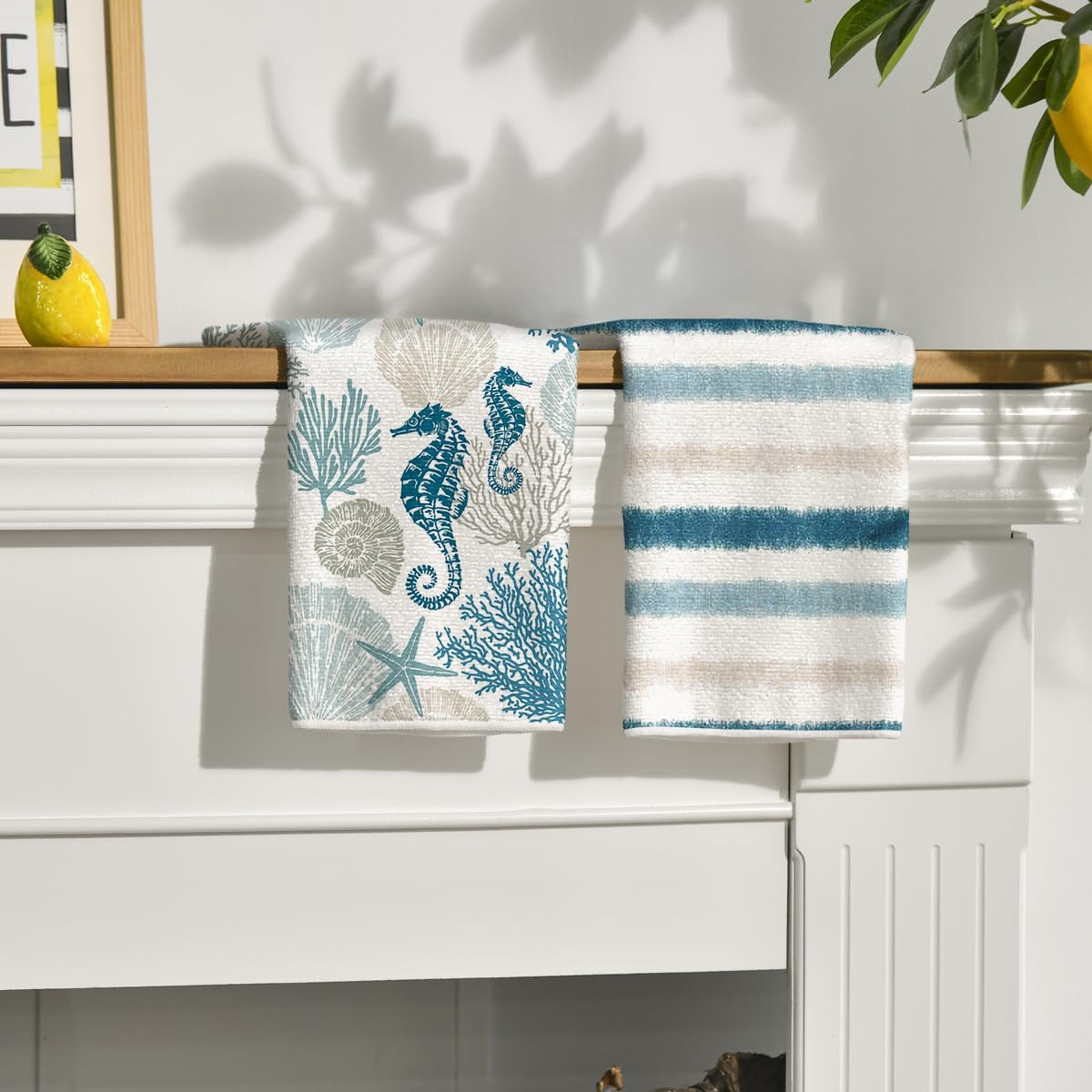 4枚セット、ストライプコーラルタツノオトシゴ柄サマーキッチン - Kitchen Baking Cloth のレビューと価格