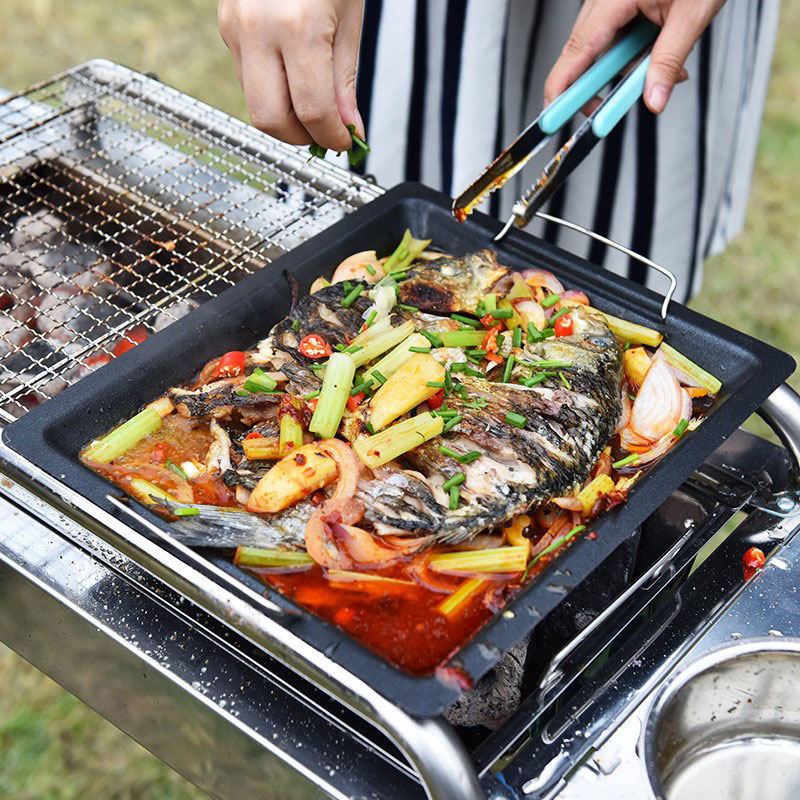 屋外用厚い四角グリルパン 2つのハンドル付き ポータブルノン - Kitchen Oven Baking Pans のレビューと価格
