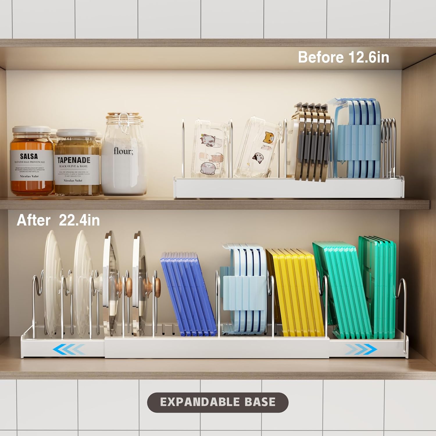 拡張可能なキッチンキャビネットオーガナイザーラック、調節可能 - Kitchen Cabinet Baking Organizer のレビューと価格