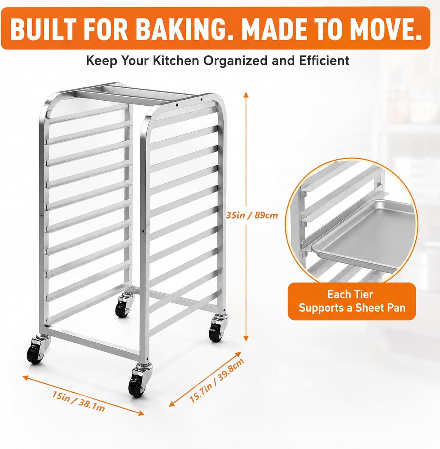 10段ステンレス製シートパンラック（車輪付き）、移動式ベーカ - Kitchen Baking Cart のレビューと価格