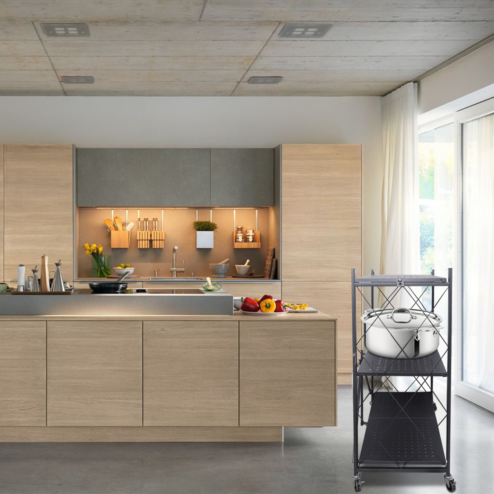 3層可動式収納カート、特厚棚付きローリングオーガナイザー、金 - Kitchen Baking Cart のレビューと価格